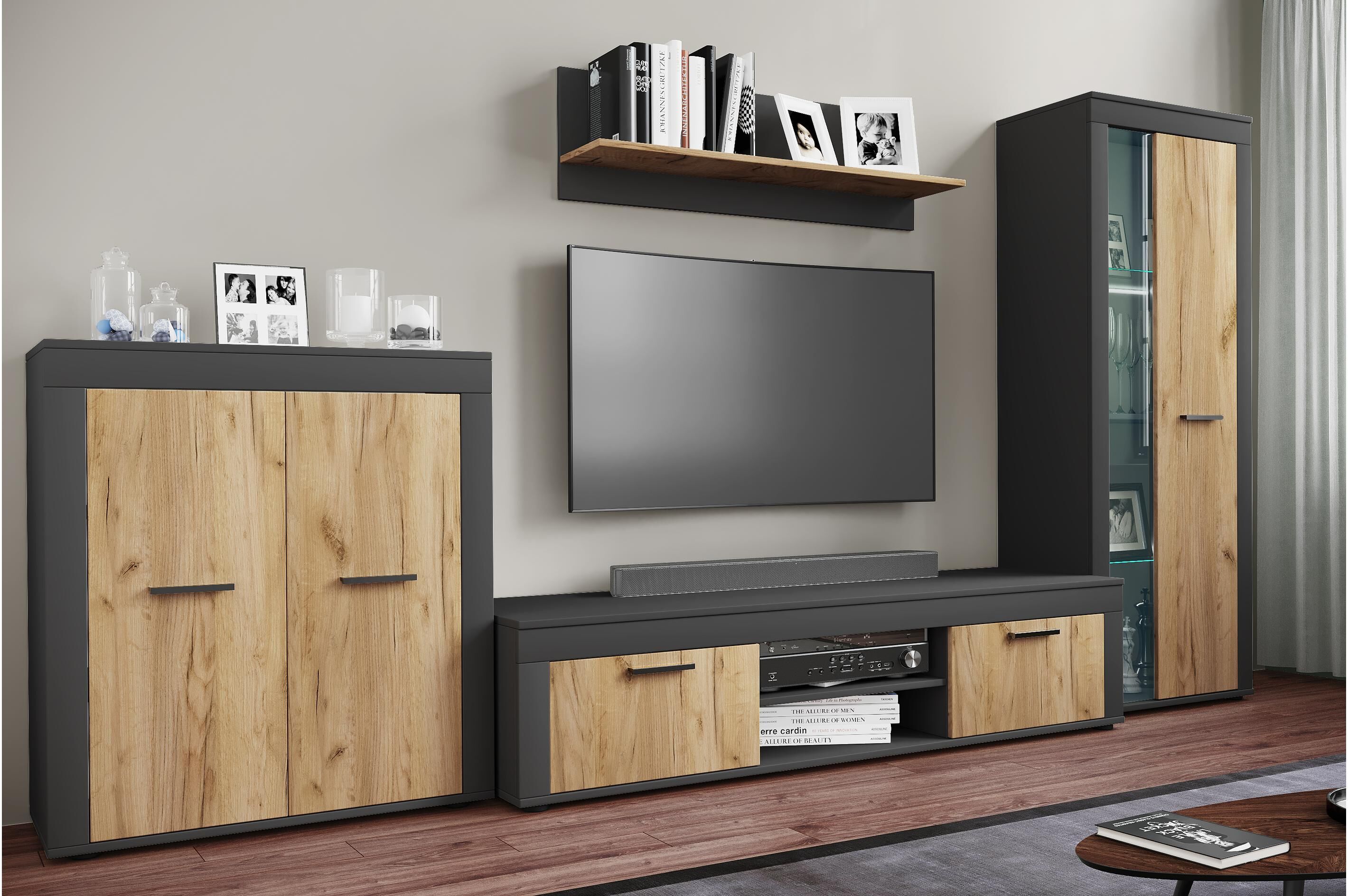 Lowboard VCM "Usilo XL 160 x 45 cm", schwarz (anthrazit), B:160cm T:45cm, MDF, Sideboards, Lowboard anthrazit B/H/T: 160cm x 45cm