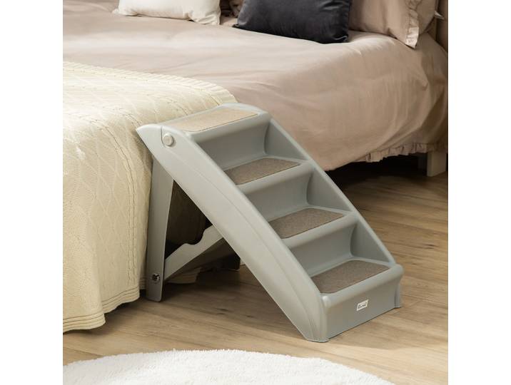 PawHut Escalier Pliant 4 Marches Antidérapantes pour Chien Gris