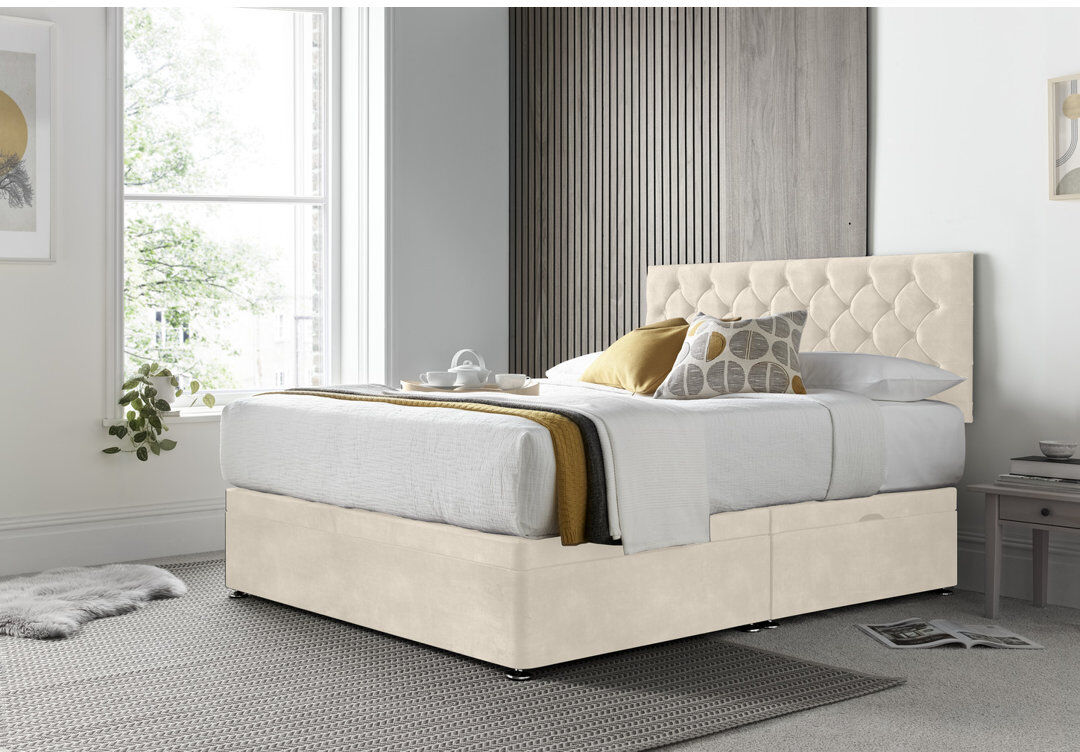 Lark Manor Florida Naple Divan Ottoman with Headboard on Struts Cream Single (3')