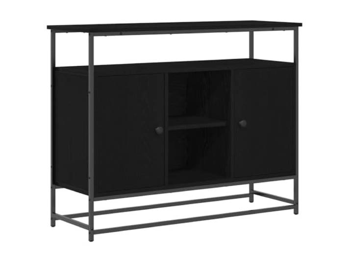Sideboard Schwarz Eichen-Optik 100 x 35 x 80 cm Holzwerkstoff Stahlknopfgriffe, Scharnier Türen, Brettregale, Esszimmer, Wohnzimmer, Deko, Geschirr, Spielzeug, trocken abstauben