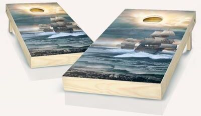 Skip's Garage Pirate Ship Outdoor Cornhole Board Game Set