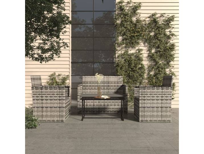 Gris Mobilier d'extérieur 4 pcs avec coussins Résine tressée Gris - Salons de jardin H4112