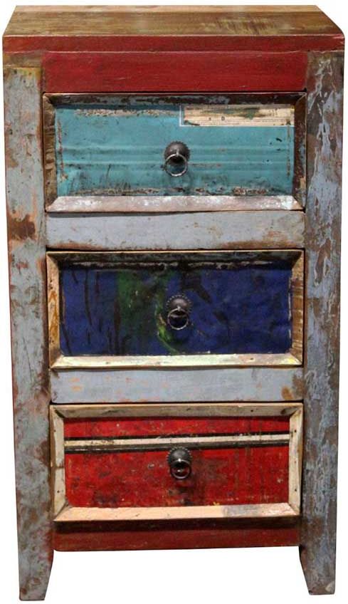 Pharao24.de Schubkastenkommode im Shabby Chic Design buntem Recyclingholz
