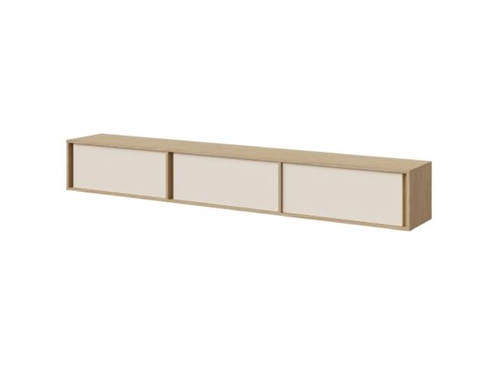BEAUTY SOFA VERO TV-Lowboard 230 cm, hängend oder stehend, griffloser TV-Schrank mit 3 Fächern, Japandi Design, Wohnzimmermöbel, Frühlingseiche + Macadamia
