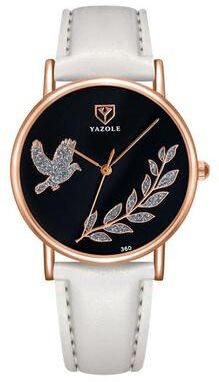 Everyday Crate YAZOLE 360 Womens Leather Watch Dove Of Peace Diamond Quartz Wrist Watch black+white