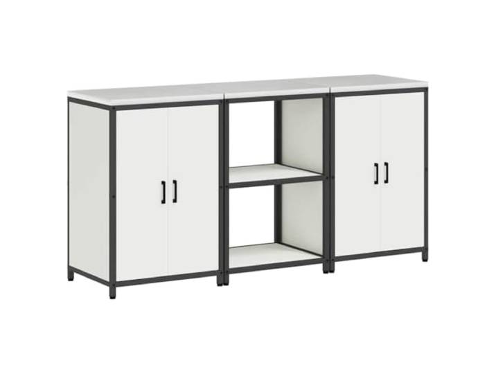 HKTMGDNG Küchenregal Set 3-teilig Vorratsschrank Stahl Weiß Flexibles Aufbewahrungssystem aus Kaltwalzstahl mit 6 Regalböden und 4 Türen für Ordnung in Küche und Vorratsraum.
