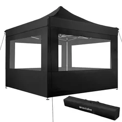 tectake Aluminium Faltbarer Garten Pavillon 3x3m mit 4 Seitenteilen 300 x 300 x 310 cm Schwarz