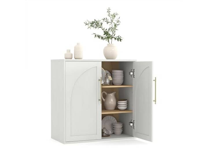 Sideboard weiß mit Türen, Buffetschrank 80 cm mit verstellbaren Böden Elegantes Bogen-Design, Kippschutz für Sicherheit, flexible Böden, ideal für Wohnzimmer und Flur
