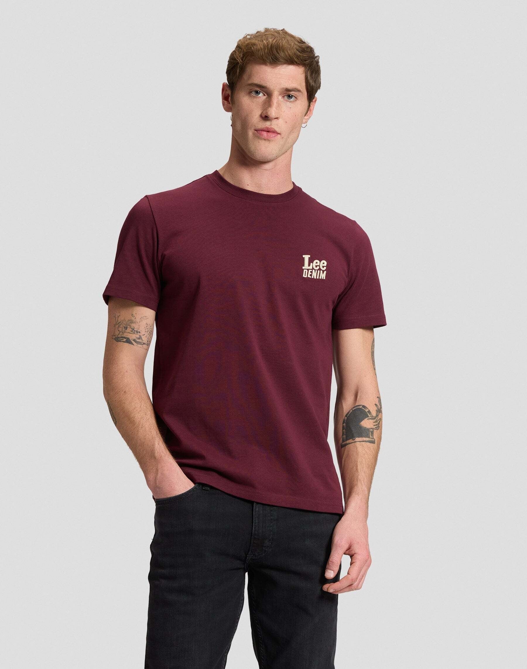 T-Shirt LEE "Lee T-Shirt Lee Denim", Herren, Gr. L, rot, Shirts T-Shirt rot L