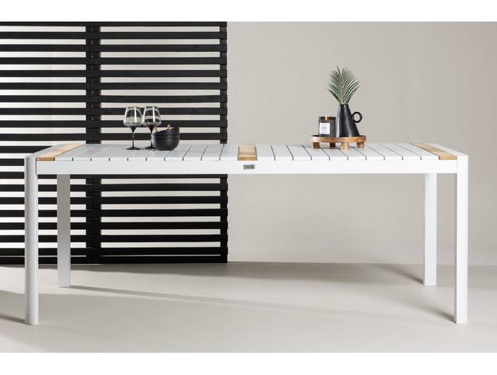 Gartentisch Nuru - Teakholz und Aluminium für Stabilität und Langlebigkeit - Weiß-Natur - 200x100 - Luxusbetten24