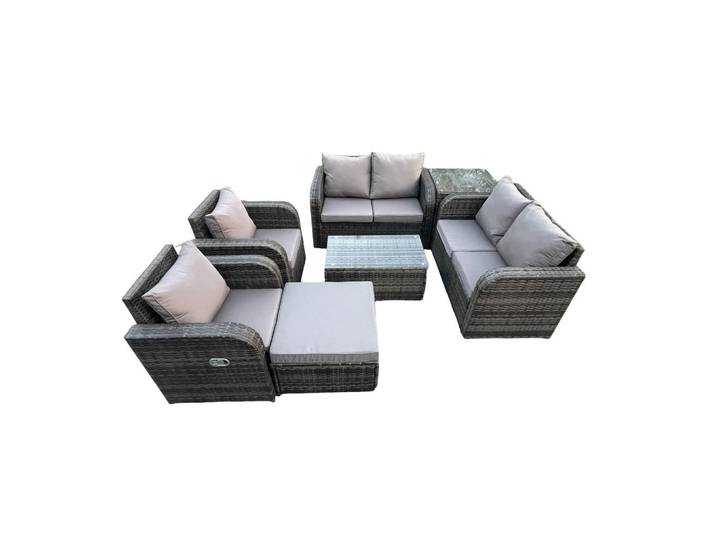 Fimous Gartenlounge-Set Polyrattan Dunkelgrau 7-Sitzer, Metall, Gartenmöbel, Gartengarnituren, Gartenmöbel-Sets