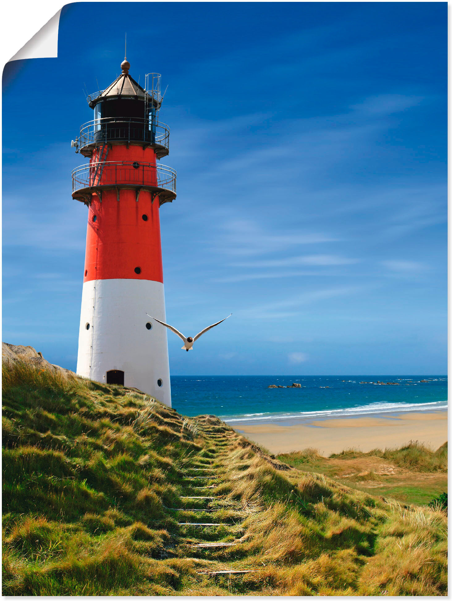 Poster ARTLAND "Leuchtturm am Deich", blau (farbe bild(er): blau), B:30cm H:40cm, Bilder, Poster, ohne Rahmen