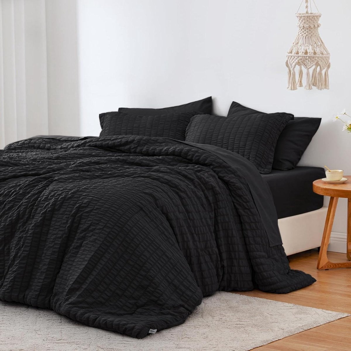 Dekbedset met Seersucker design in zwart, Twin XL