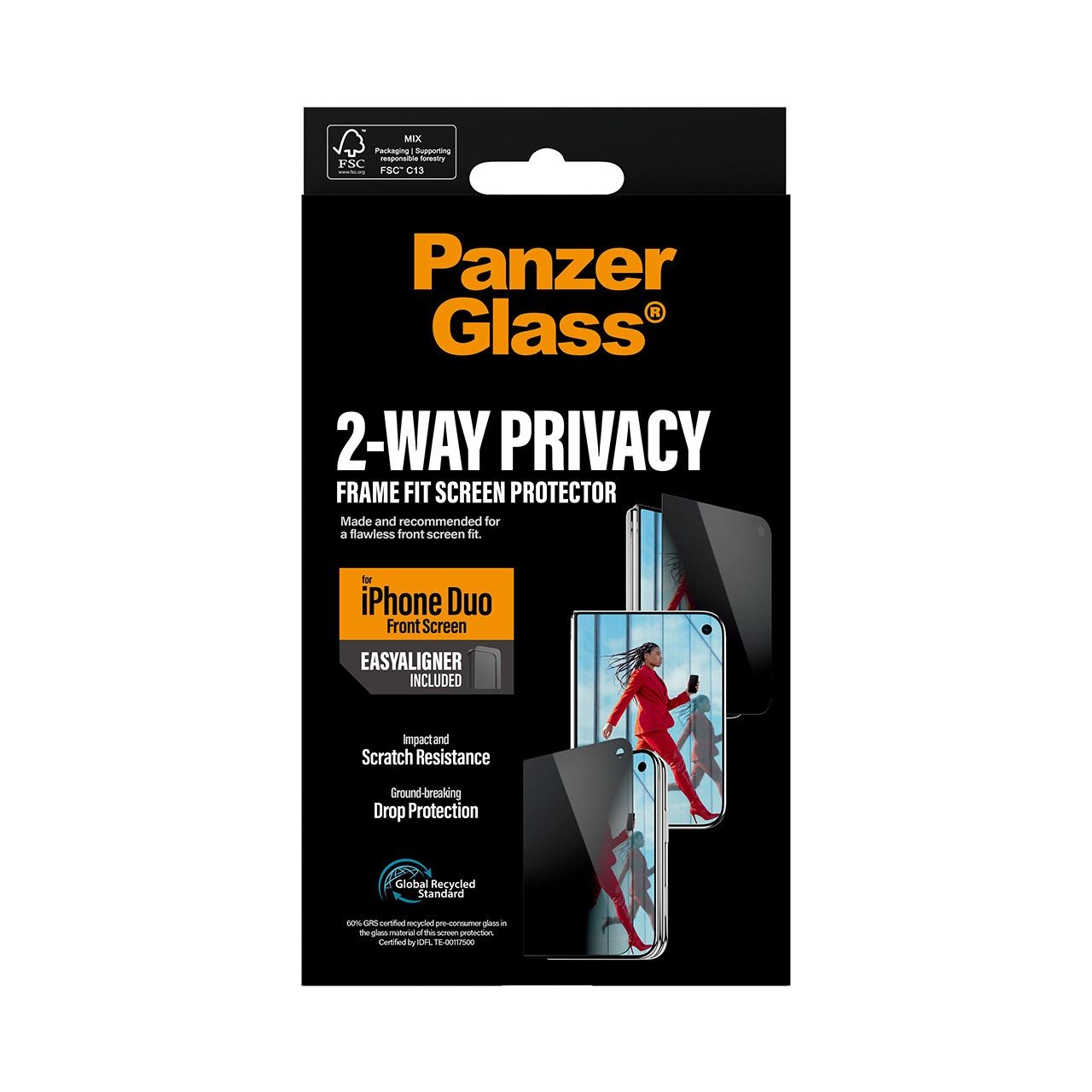 PanzerGlass Privacy Front Screen Protector iPhone 18 Duo FRAME FIT w. EasyAligner