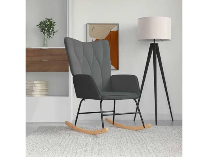 smnyxs Schaukelstuhl, dunkelgrau, Stoff mit 7 Knöpfen und Schienen aus Holz Schickes Design, bequemer Schaumstoff, robuster Stahl, zuverlässige Stabilität, Verwendung im Wohnzimmer