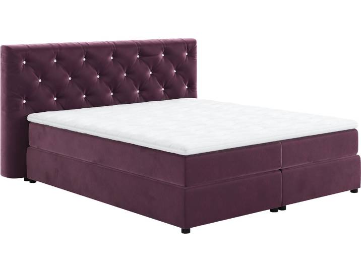 Boxspringbett, 164x220 cm, Polyester, Lila, Mit Strasssteinen & Topper, Cotta