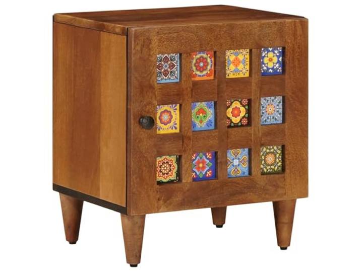 Tmriohed Nachttisch Massivholz Mango Beistelltisch Braun 40x33x46 cm Kompakter Nachtschrank aus natürlichem Mangoholz mit Tür und Stauraum für das Schlafzimmer im edlen Braun.