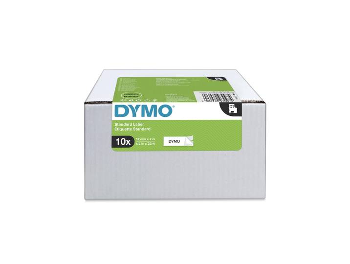 Dymo Ruban D1 2093097 pour étiqueteuse - 12 mm x 7 m - Noir sur Blanc - Boîte de 10 rubans