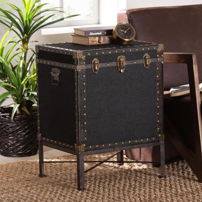 Laura Vintage Black Canvas Lift-Top Trunk End Table by Baxton Studio in Black (Size ONE SIZE)