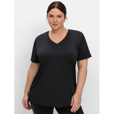 T-Shirt SHEEGO "Funktionsshirt", Damen, Gr. 48/50, schwarz, 90% Polyester, 10% Elasthan, unifarben, Rundhals, Shirts T-Shirt