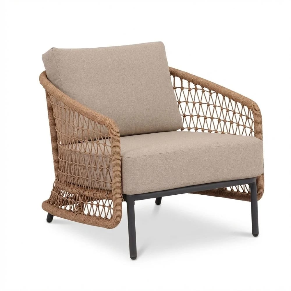 Vienna loungestoel van wicker en aluminium in zandkleur
