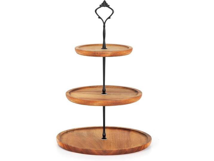 Luxuskollektion Servierständer 3-stöckig, zum Nachmittagstee, Metall, klassisch, Braun, Holz, Rund, 12x24x18 cm, Küchenzubehör, Küchenhelfer