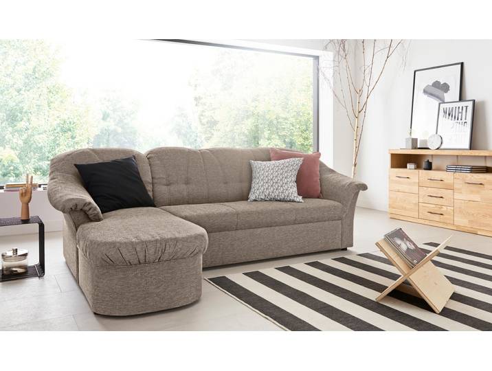 Ecksofa, Beige & Braun, 238x141 cm, 100% Polyester, Mit Bettfunktion, Modern, Domo-Collection