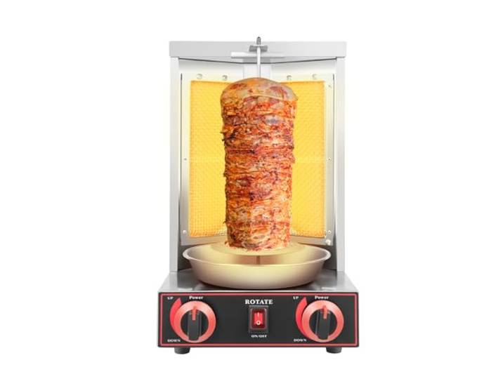 Dönergrill, 3000W 220V Dönerspieß 2 Brenner Gyros Grill Einstellbare Feuerkraft Gyros Grill mit 360° Drehen für Zuhause Hähnchengrill Tischgrill Gyros