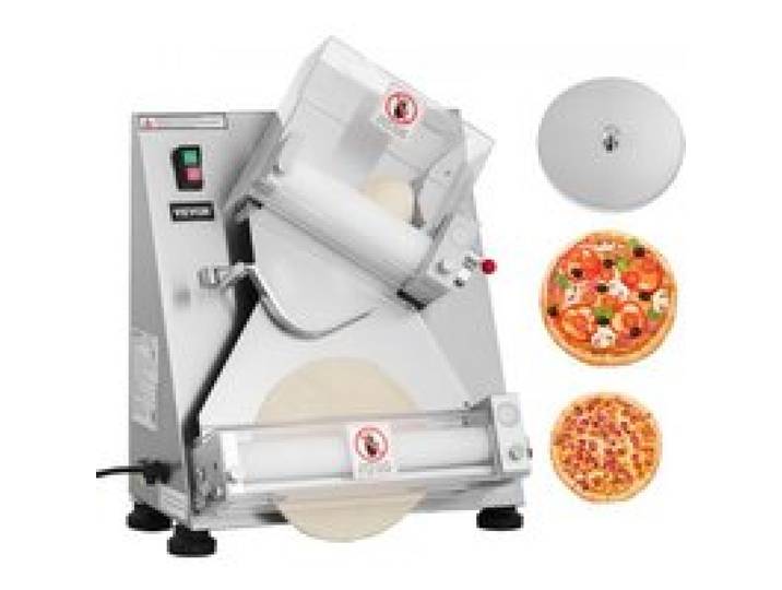 VEVOR elektrische Pizzateigpresse 355,6 mm Gebäck-Pressplatte, Brotpresse automatisch 370 W aus Edelstahl, kommerzieller Chapati Presse, Formmaschine mit einstellbarer Dicke, Teigstücke pro Stunde
