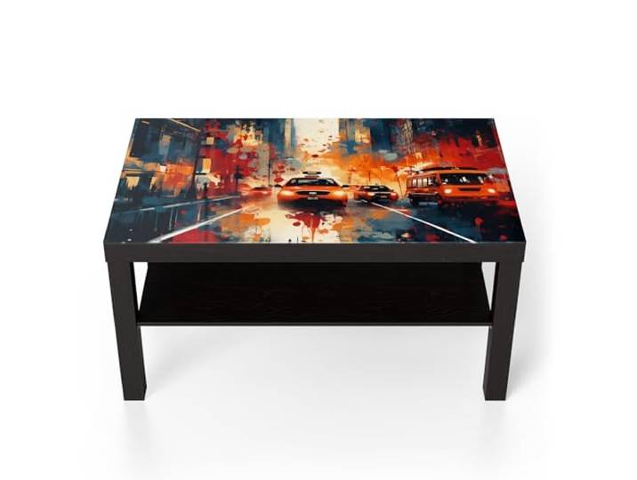 DEQORI Glastisch schwarz groß 90x50 cm Motiv Metropolenrausch ausgefallener Beistelltisch aus Glas Hochglanz Couchtisch fürs Wohnzimmer moderner Couch Tisch mit Design