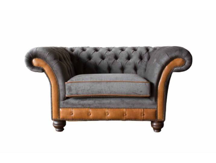 JVmoebel Chesterfield-Sessel Grau gepolsterte Couch und Ohrensessel aus hochwertigem Textil (Packung, Sessel), Made in Europa