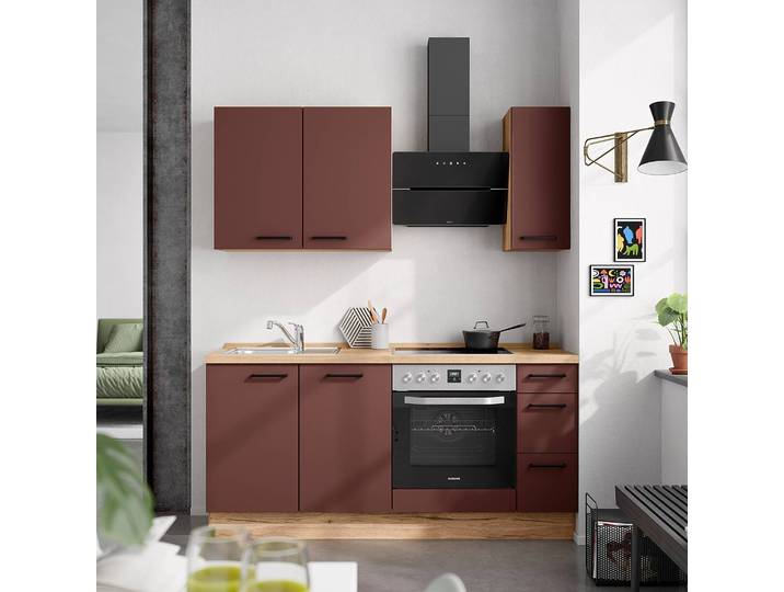 Küchenzeile High-Line Easytouch Kombi A 180cm Ausrichtung rechts Rot/Dunkelrot ohne Elektrogeräte