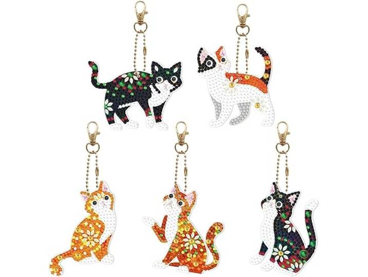 F4B Katten Sleutelhanger Diamond Painting Dubbelzijdig 5 Stuks Kat Dieren Pakket Volwassenen Accessoires Pakket Volledig