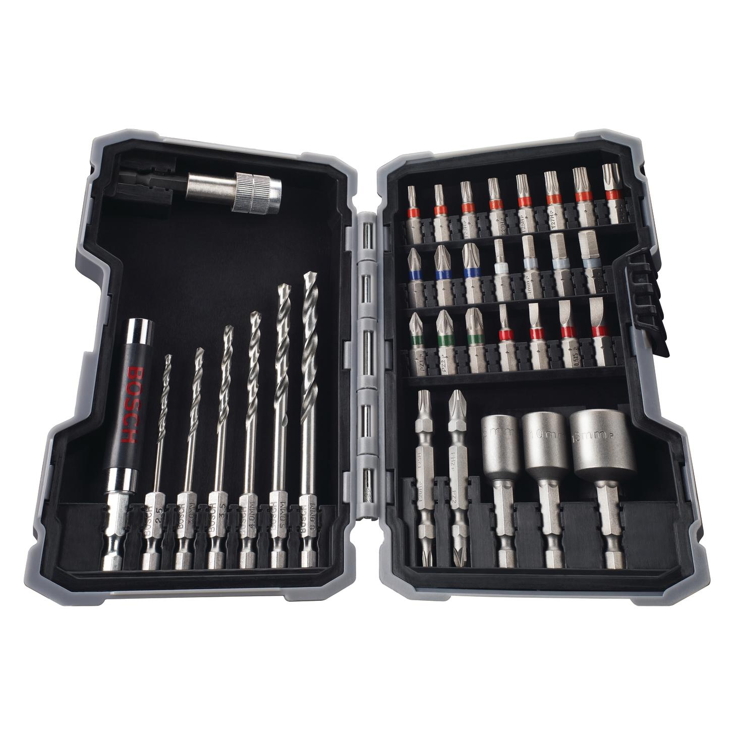 Bosch Professional Zubehör 35-teiliges Set mit Bohrern+Schrauberbits, HSS-G, Extra Hard, PH, PZ, SL, H, T (2607017328)