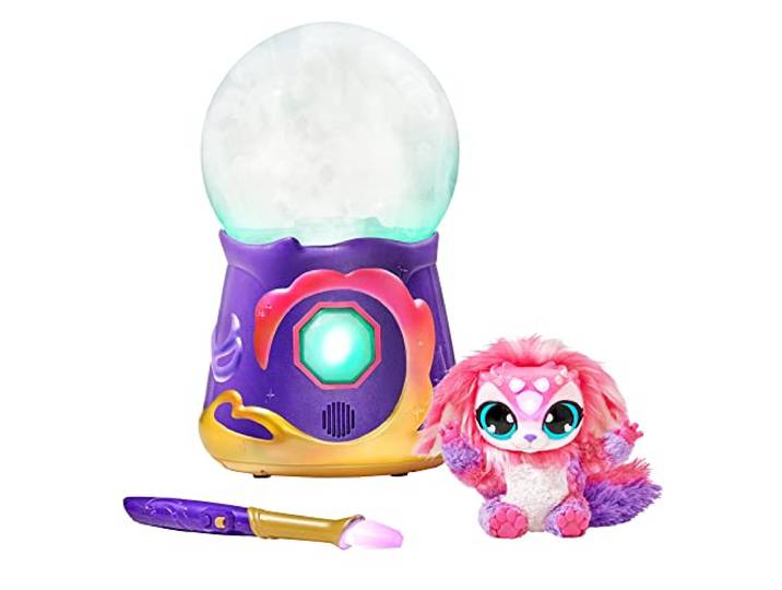 Magic Mixies 14689 Magische Kristallkugel mit Nebelfunktion & 20 cm großem interaktivem Plüschtier über 80 Geräusch, Reaktionen & Lichteffekte, pink