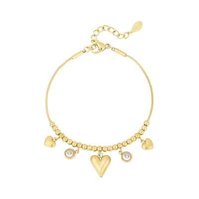 Charm-Armband ADELIA´S "Armband Charmarmband mit Herzanhängern, 16 cm", gold (goldfarben), Armbänder, Damen, 16cm, Stahl, Charm-Armband, Stylischer Modeschmuck mit mehreren Herzanhängern