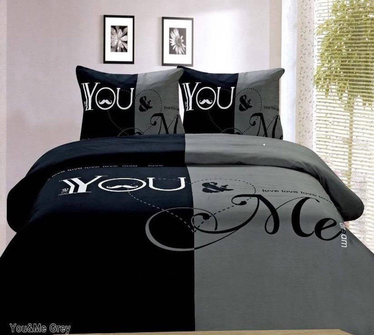 Husch Dekbedovertrek You And Me Zwart/Grijs 240 x 220 cm
