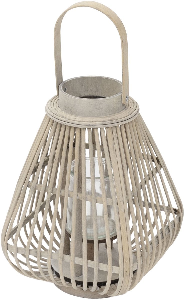 ECD Germany Bamboe lantaarn, decoratieve houten windlicht met handvat, Hoogte: 42,5 cm