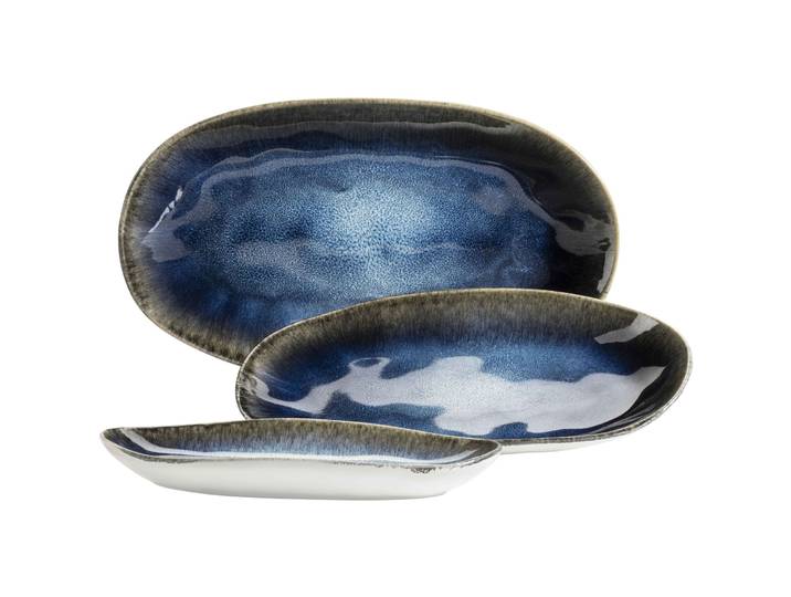 MÄSER Servierplatten-Set Frozen Blau Steinzeug 3 Stk - Servierplatten-Set