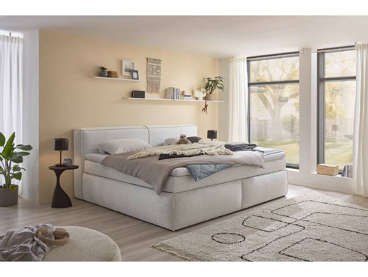 Boxspring-/Familienbett PAYAHE 240 x 200cm Bouclé Stoff Piana Silber