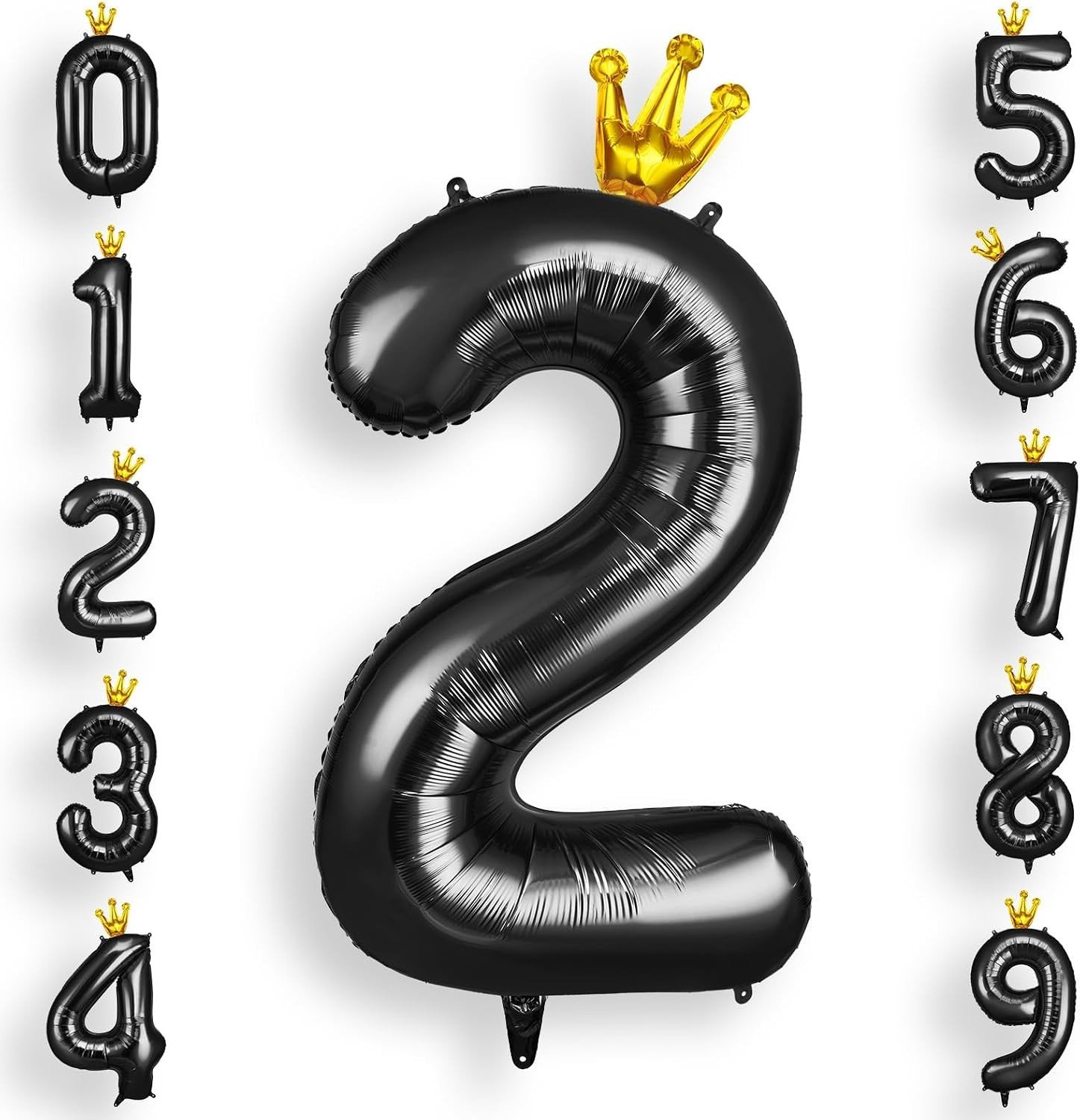 Grote Nummer 2 Ballon met Zwarte Kroon, 101 cm Helium Ballon voor Feest en Verjaardag