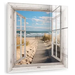 ACRYLGLASBILD Fenster - Meer - Küste - Natur - Ausblick - Strand - Wattenmeer 90x90 cm