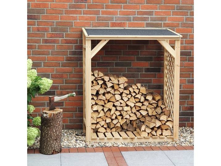 Kaminholzregal PROMADINO Speyer , beige (natur), B:119,5cm H:148cm T:68cm, Holzwerkstoff, Kaminholzlager, Kaminholzregal