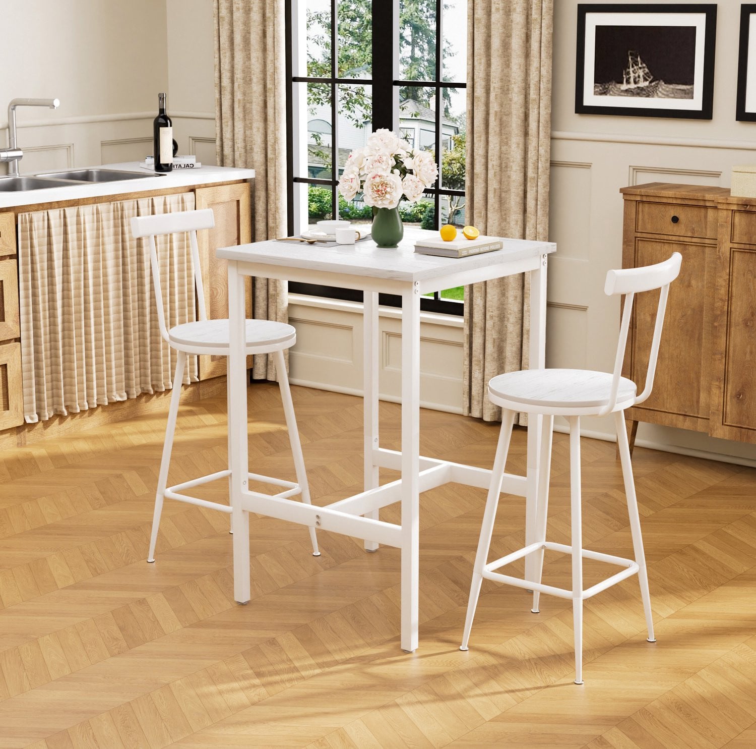 CHICFURN Industriele Bartafel met 2 Barkrukken - Wit - voor 2 personen