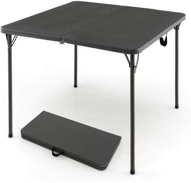 Costway Folding Camping Table with All-Weather HDPE Tabletop and Rustproof Steel Frame-Gray