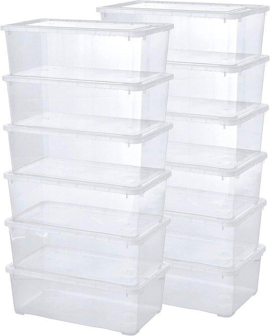 Set van 12 transparante stapelbare opbergboxen met deksel van 5 liter