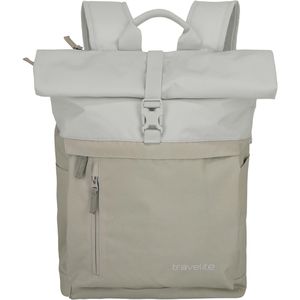 Travelite Rucksack Basics Rollup, 60 cm, mit Laptopfach, Rolltop, grau / beige, Polyester, 35 Liter