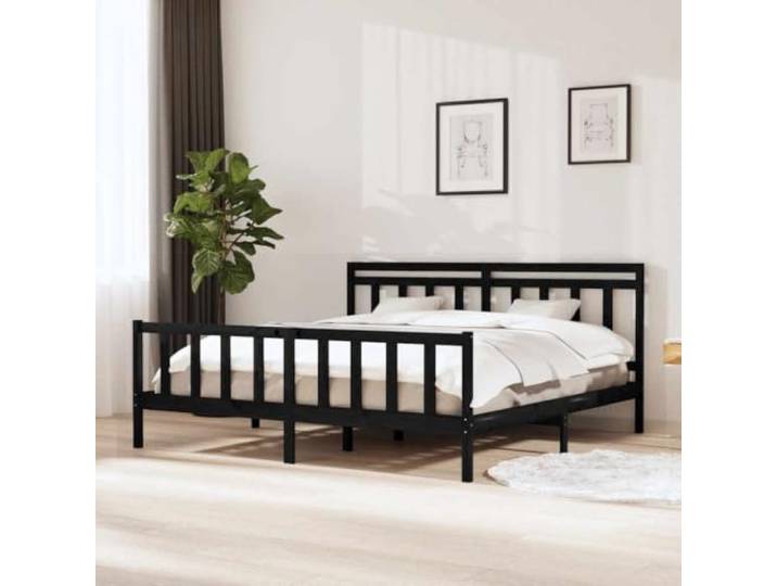 KGHFDVB Bett Schwarz 200 x 200 cm aus Kiefer-Massivholz Massives Kiefernholz, für Matratze 200 x 200 cm, mit Kopf- und Fußteil, robuste Konstruktion, fürs Schlafzimmer