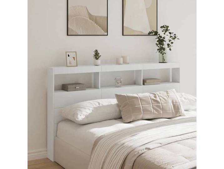 Armoire tête de lit avec LED-Tête de lit avec rangement à LED blanc 180x17x102 cm