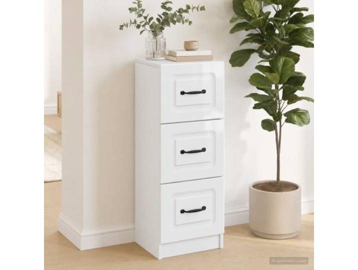 Schubladenschrank Hochglanz Weiß 33 x 34,5 x 87 cm aus Holzwerkstoff Stauraum mit mehreren Schubladen, pflegeleichte Oberfläche, platzsparendes Design, ergonomische Grifföffnungen